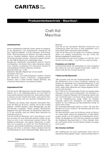 Craft Aid Mauritius - CARITAS - Schweiz