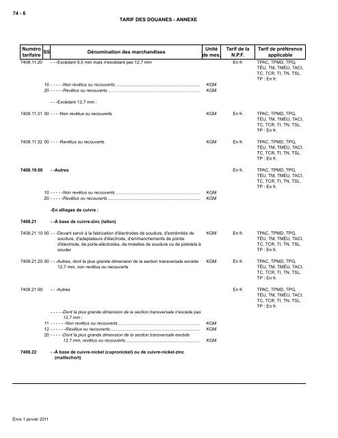 Tarif complet - Agence des services frontaliers du Canada