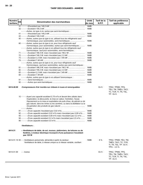 Tarif complet - Agence des services frontaliers du Canada