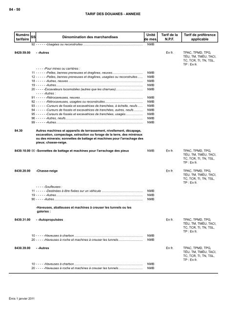 Tarif complet - Agence des services frontaliers du Canada