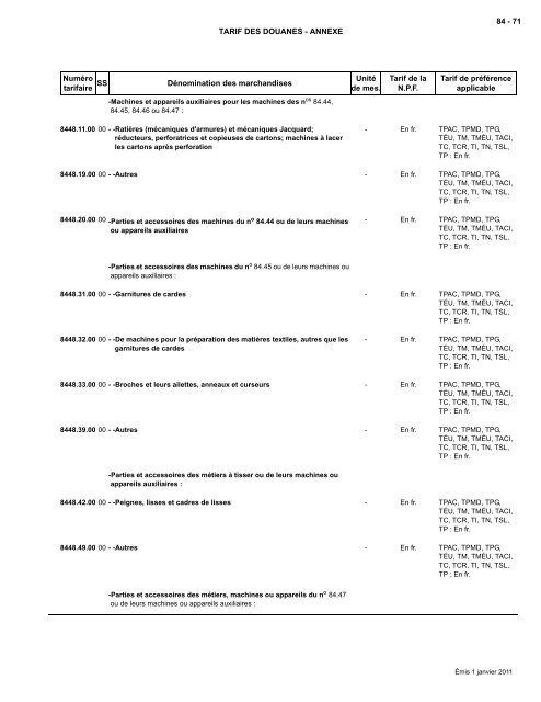 Tarif complet - Agence des services frontaliers du Canada