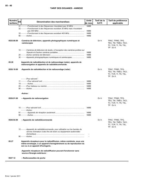 Tarif complet - Agence des services frontaliers du Canada