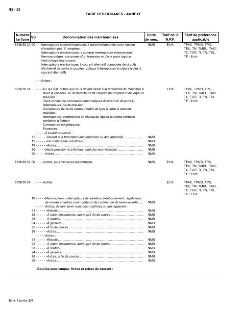 Tarif complet - Agence des services frontaliers du Canada