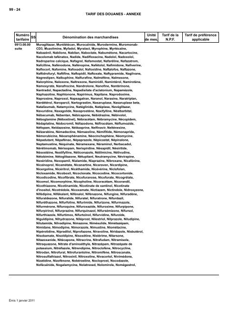 Tarif complet - Agence des services frontaliers du Canada