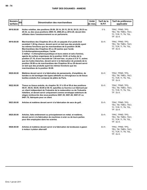 Tarif complet - Agence des services frontaliers du Canada