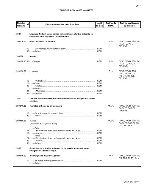 Tarif complet - Agence des services frontaliers du Canada