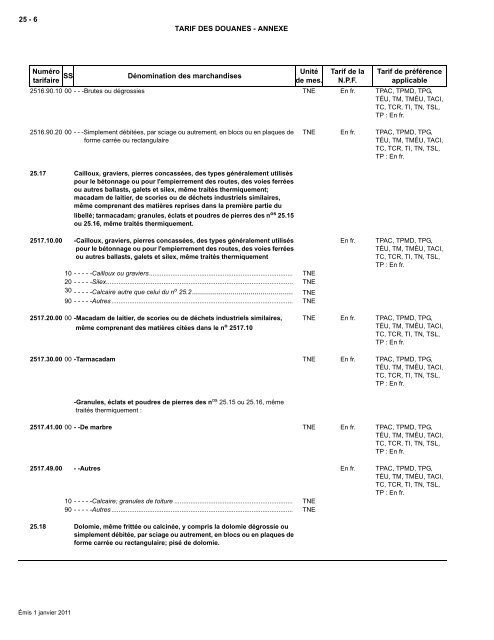 Tarif complet - Agence des services frontaliers du Canada