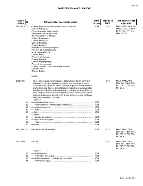 Tarif complet - Agence des services frontaliers du Canada