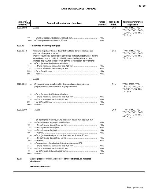 Tarif complet - Agence des services frontaliers du Canada