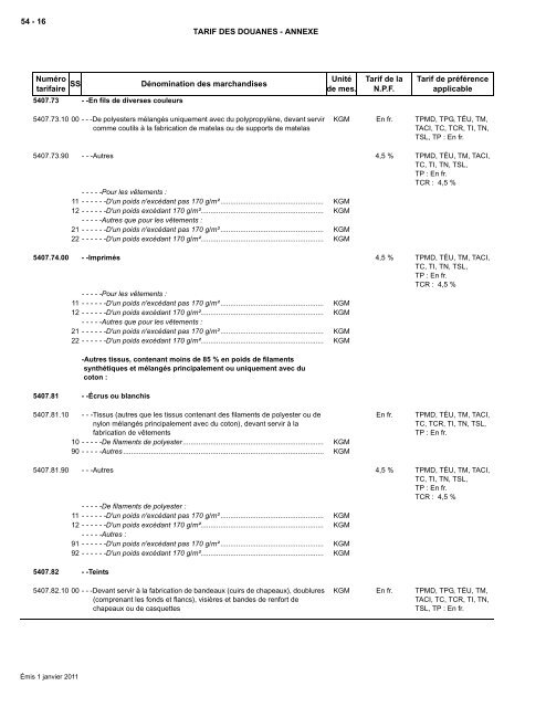 Tarif complet - Agence des services frontaliers du Canada