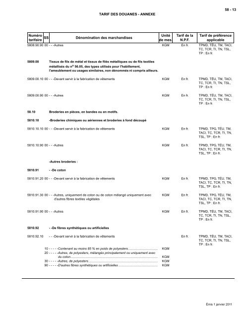 Tarif complet - Agence des services frontaliers du Canada