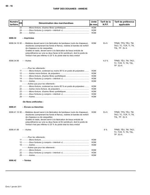 Tarif complet - Agence des services frontaliers du Canada