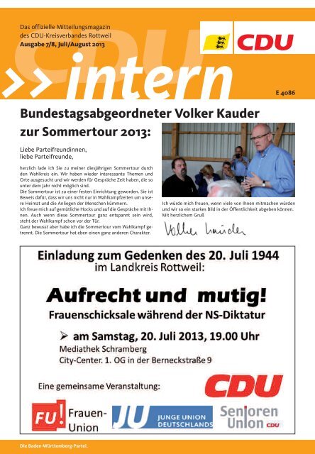 Bundestagsabgeordneter Volker Kauder zur Sommertour 2013: