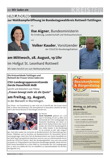 Bundestagsabgeordneter Volker Kauder zur Sommertour 2013: