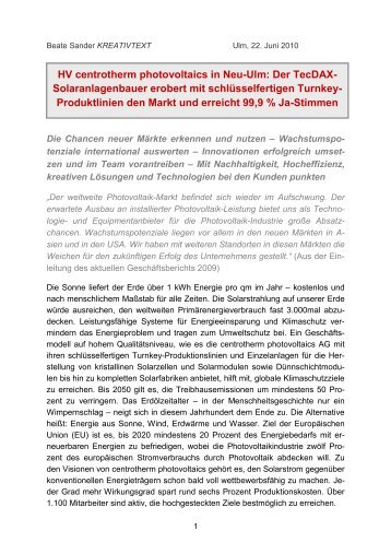 HV-Bericht von Frau Beate Sander (PDF 0 - centrotherm ...