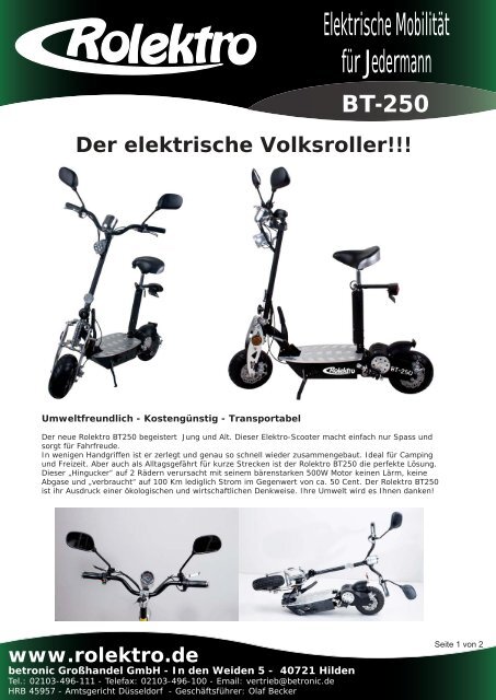 Der elektrische Volksroller!!! - Betronic EDV Großhandel GmbH