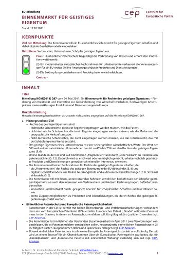 Binnenmarkt für Geistiges Eigentums - Centrum für Europäische Politik