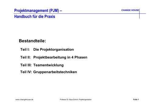 Die Projektorganisation Change House - 