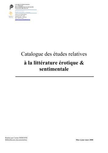 Catalogue des études relatives à la littérature érotique & sentimentale