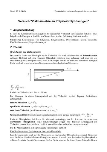 Versuch "Viskosimetrie an Polyelektrolytlösungen" - of /chemie