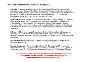 Vorlesung Anorganische Chemie I: Chalcogene