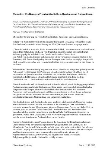 Chemnitzer Erklärung zu Fremdenfeindlichkeit, Rassismus und ...