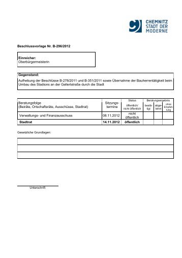 Beschlussvorlage B-296/2012 für den Stadtrat am 14.11 ... - Chemnitz