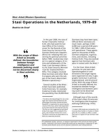 (U) DeGraaf-Stasi-Netherlands - Central Intelligence Agency