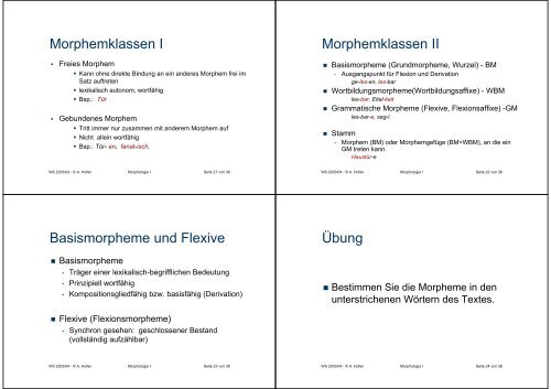 Grundbegriffe der Morphologie Gliederung Überblick über die ...