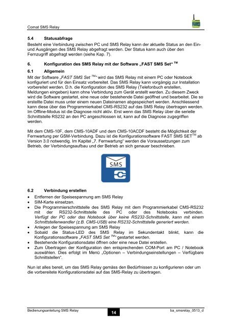 SMS Relay – Betriebsanleitung - Comat AG