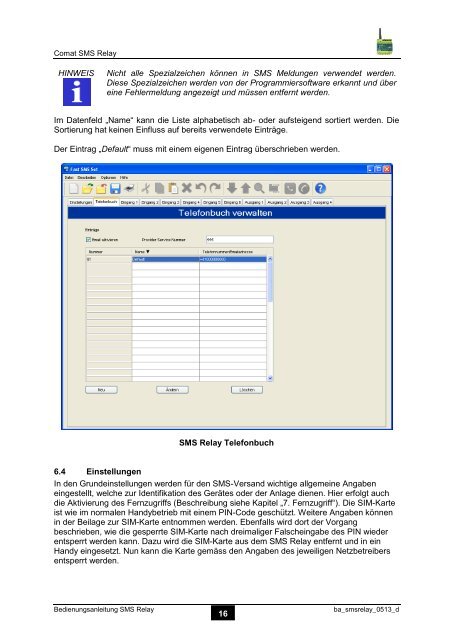 SMS Relay – Betriebsanleitung - Comat AG