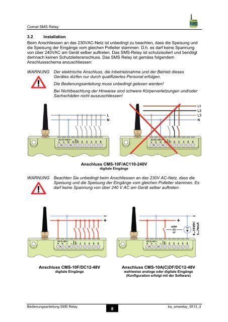 SMS Relay – Betriebsanleitung - Comat AG