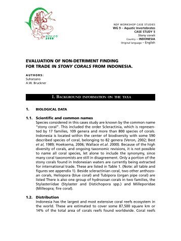 evaluation of non-detriment finding for trade in stony corals - Conabio