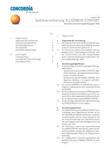 BVB Spitalversicherung ALLGEMEIN CONFORT (PDF ... - Concordia