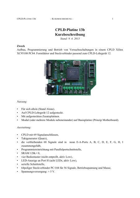 Die CPLD-Platine 13b. - zu PCs und Mikrocontrollern