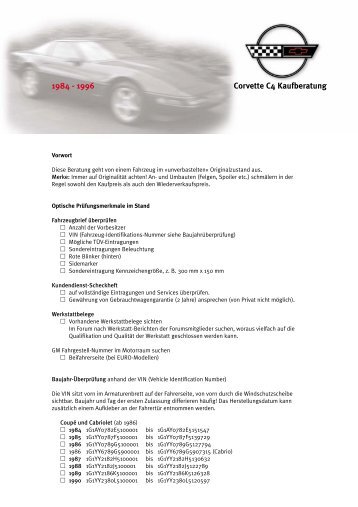 Corvette C4 Kaufberatung 1984 - 1996 - Corvette Forum