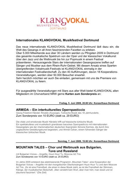 Internationales KLANGVOKAL Musikfestival Dortmund ARMIDA ...