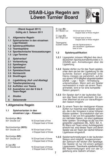 DSAB-Liga-Regeln 2/2011 - Dart1.net