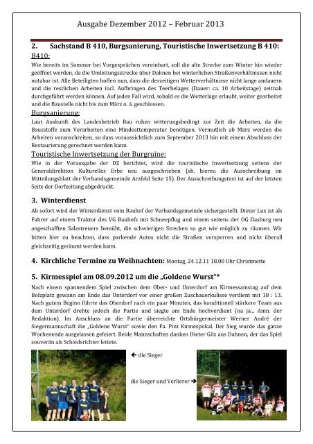 Dorfzeitung Dezember 2012 - Februar 2013 - Dasburg