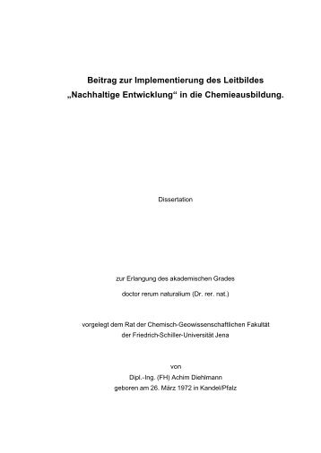 „Nachhaltige Entwicklung“ in die Chemieausbildung.