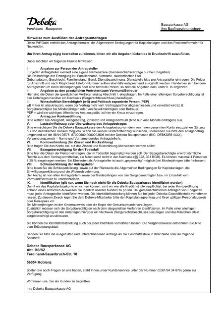 Antrag Auf Kontoeroffnung Fur Kapitalanlagen Debeka