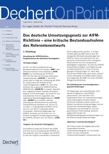 Das deutsche Umsetzungsgesetz zur AIFM-Richtlinie ... - Dechert