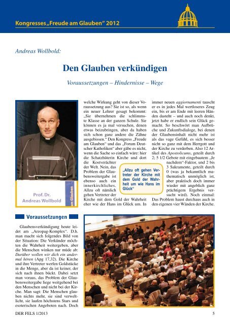 Katholisches Wort in die Zeit 44. Jahr Januar 2013 - Der Fels