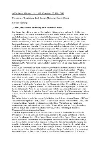2 Berichte über Moringa in der äth. Zeitung Addis Semen, März 2001
