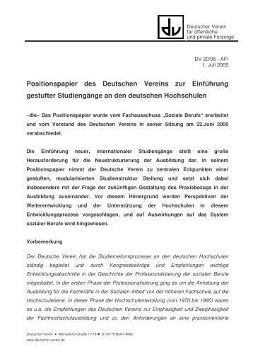 Positionspapier des Deutschen Vereins zur ... - Deutscher Verein