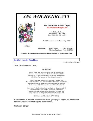 349. WOCHENBLATT - Deutsche Schule Taipei