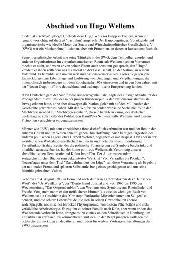 Abschied von Hugo Wellems - Deutschland Journal