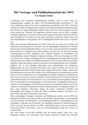 Die Vortrags- und Publikationsarbeit der SWG - Deutschland Journal