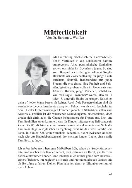 Barbara von Wulffen - Muetterlichkeit - Deutschland Journal