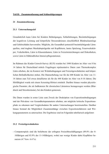 Kinder-Umwelt-Survey (KUS) 2003/06, Lärm - Deutscher ...